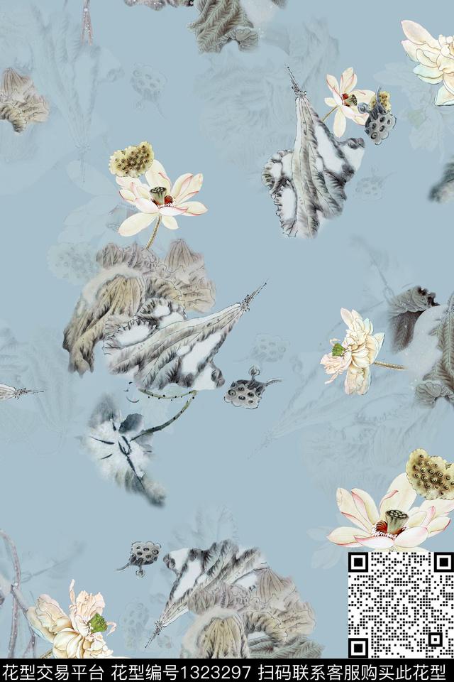 香云纱中国风真丝数码印花华亿平台下载（图片编号: 1323297） - 瓦栏（Walan）