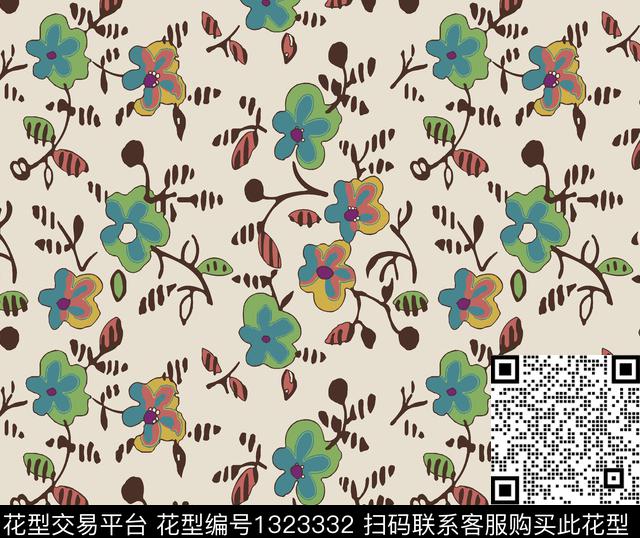 花卉满版散花小碎花传统印花华亿平台下载（图片编号: 1323332） - 瓦栏（Walan）