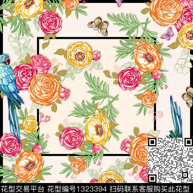 大牌风花鸟方巾花卉方巾传统印花华亿平台下载（图片编号: 1323394） - 瓦栏（Walan）