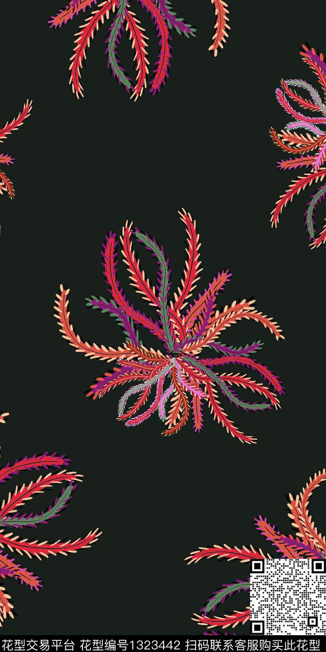 几何植物抽象数码印花华亿平台下载（图片编号: 1323442） - 瓦栏（Walan）