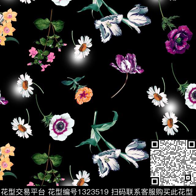 彩底花卉大牌风中国风数码印花华亿平台下载（图片编号: 1323519） - 瓦栏（Walan）