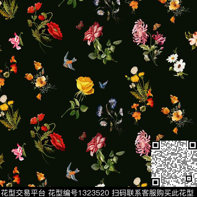 彩底花卉大牌风中国风数码印花华亿平台下载（图片编号: 1323520） - 瓦栏（Walan）