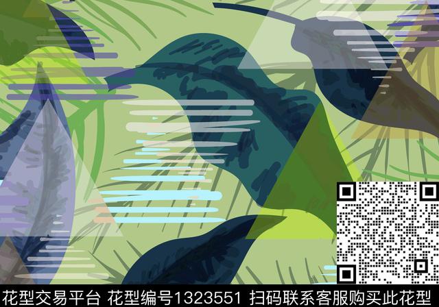 植物几何混搭系列数码印花华亿平台下载（图片编号: 1323551） - 瓦栏（Walan）