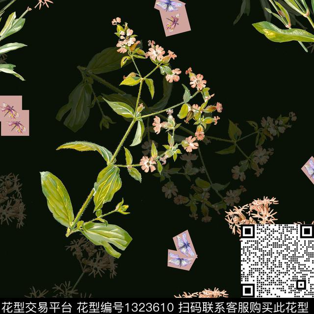 彩底花卉大牌风中国风数码印花华亿平台下载（图片编号: 1323610） - 瓦栏（Walan）