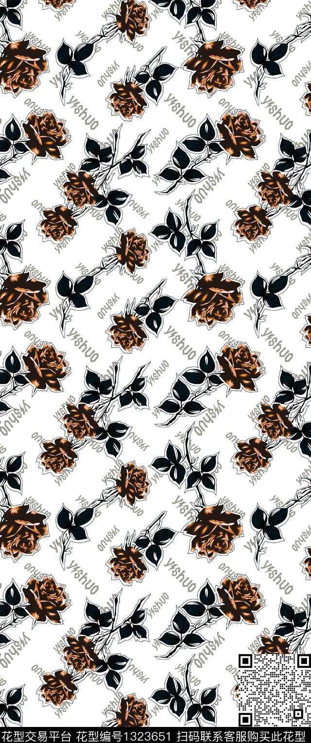 花卉大牌风小碎花传统印花华亿平台下载（图片编号: 1323651） - 瓦栏（Walan）