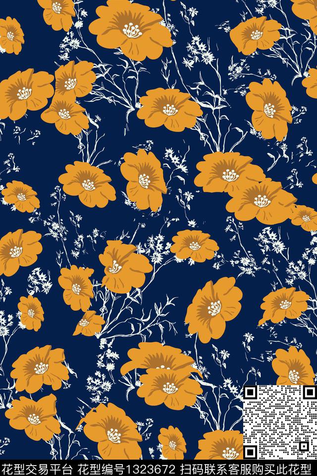 花卉满版散花大牌风数码印花华亿平台下载（图片编号: 1323672） - 瓦栏（Walan）