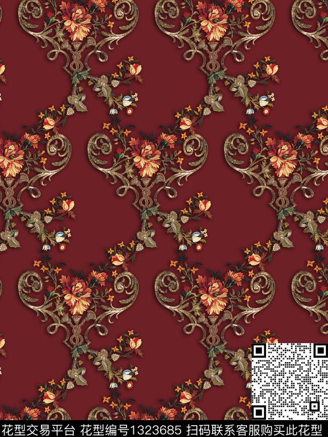 旗袍大牌风小碎花数码印花华亿平台下载（图片编号: 1323685） - 瓦栏（Walan）