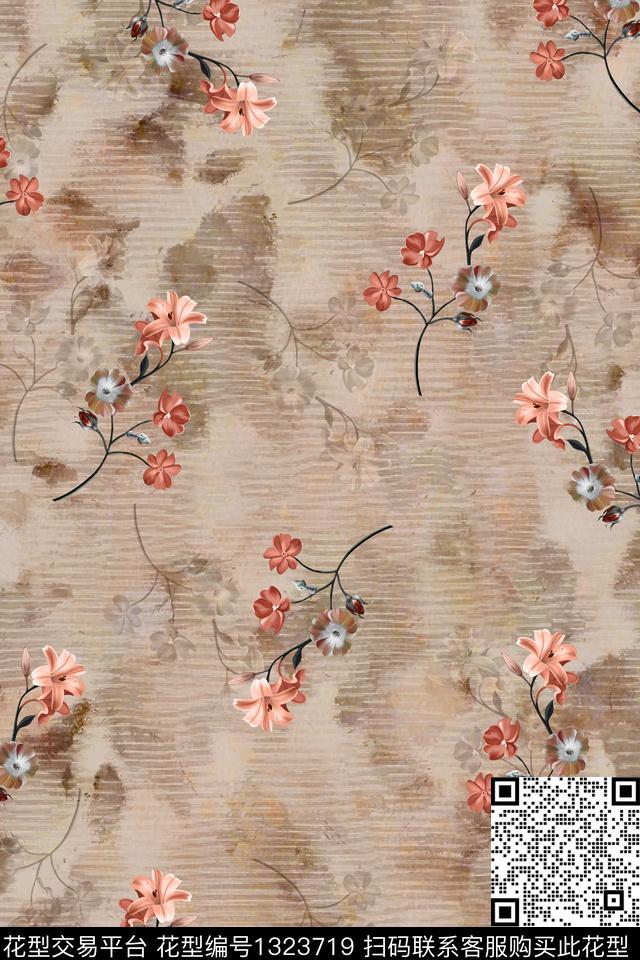 花卉大牌风棉麻数码印花华亿平台下载（图片编号: 1323719） - 瓦栏（Walan）