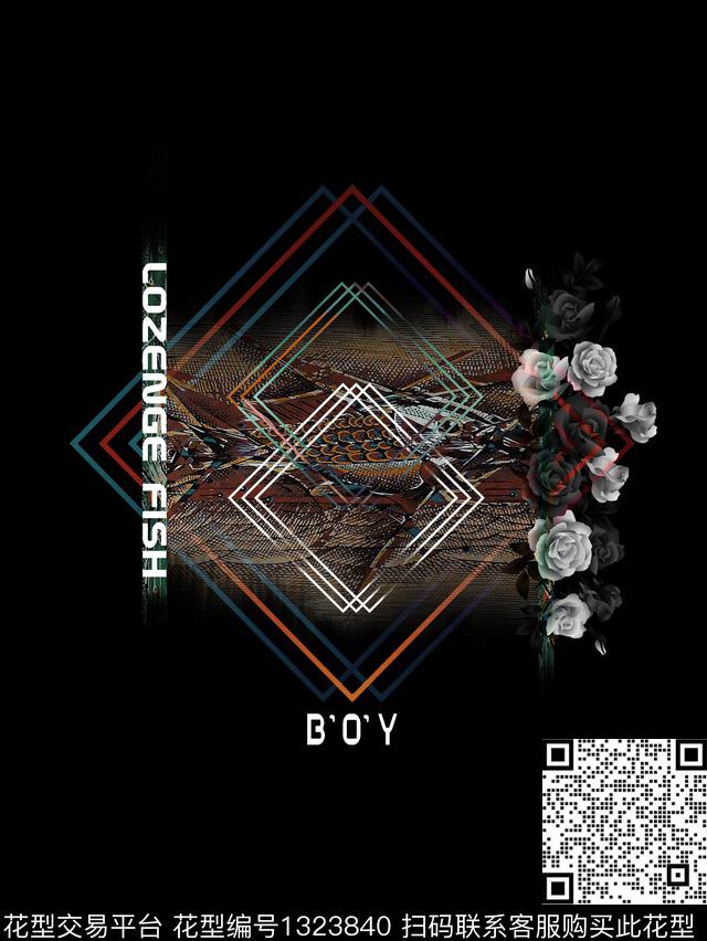 字母黑白华亿平台胸前独幅数码印花华亿平台下载（图片编号: 1323840） - 瓦栏（Walan）