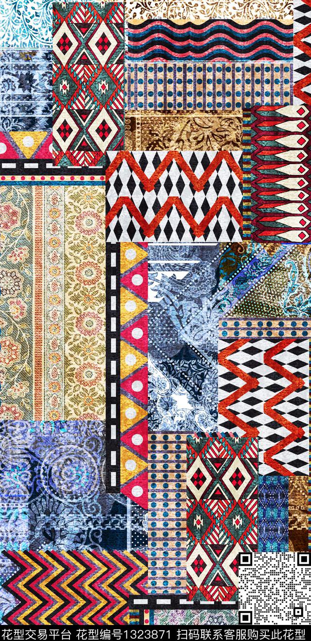 时尚民族风混合拼接数码印花华亿平台下载（图片编号: 1323871） - 瓦栏（Walan）