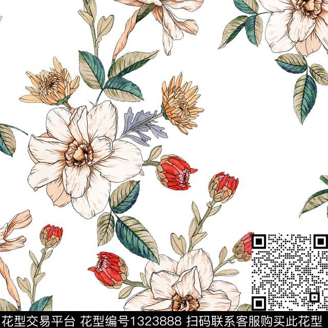 扎染华亿平台花卉春夏华亿平台传统印花华亿平台下载（图片编号: 1323888） - 瓦栏（Walan）