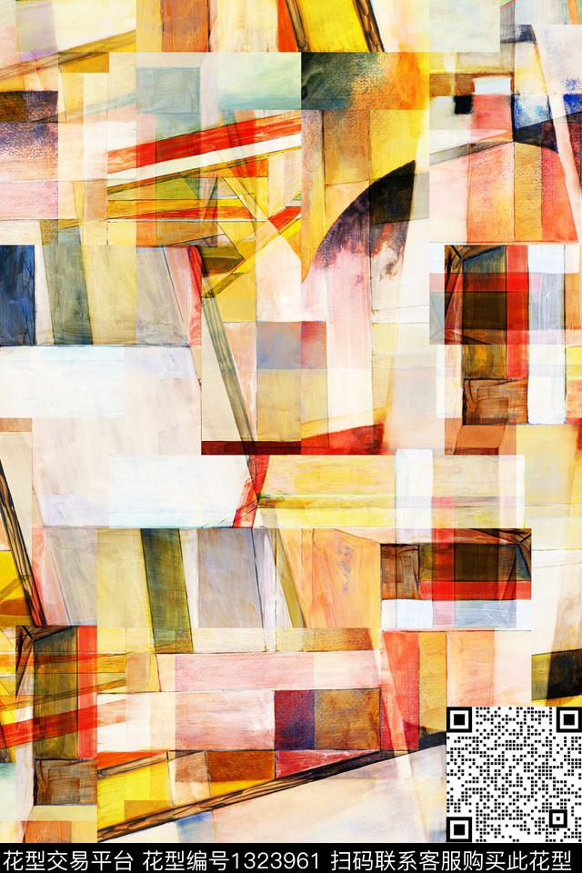 格子几何大牌风数码印花华亿平台下载（图片编号: 1323961） - 瓦栏（Walan）