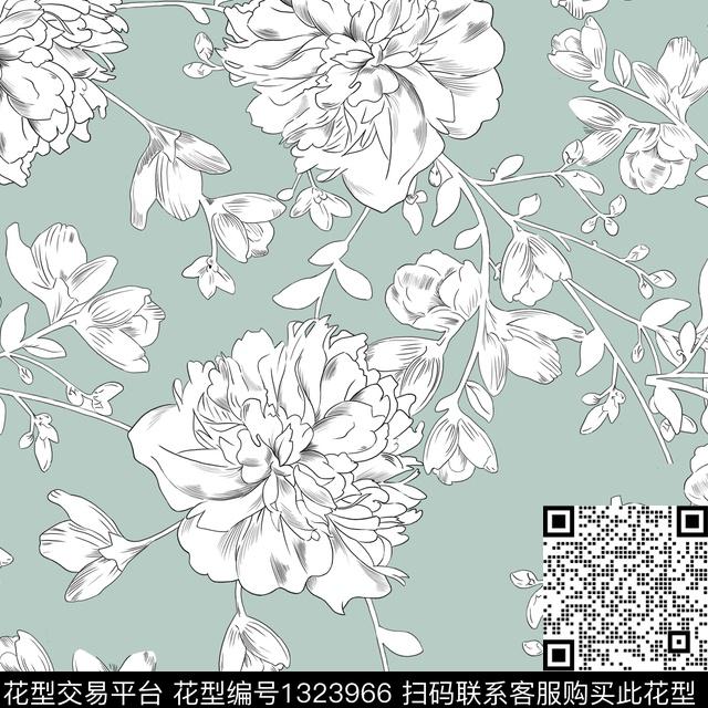 彩底花卉大牌风中国风数码印花华亿平台下载（图片编号: 1323966） - 瓦栏（Walan）