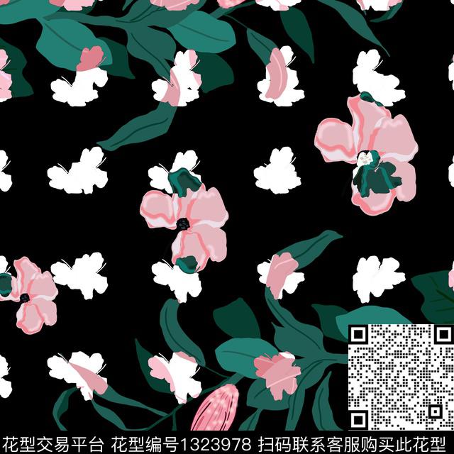 彩底花卉大牌风中国风数码印花华亿平台下载（图片编号: 1323978） - 瓦栏（Walan）