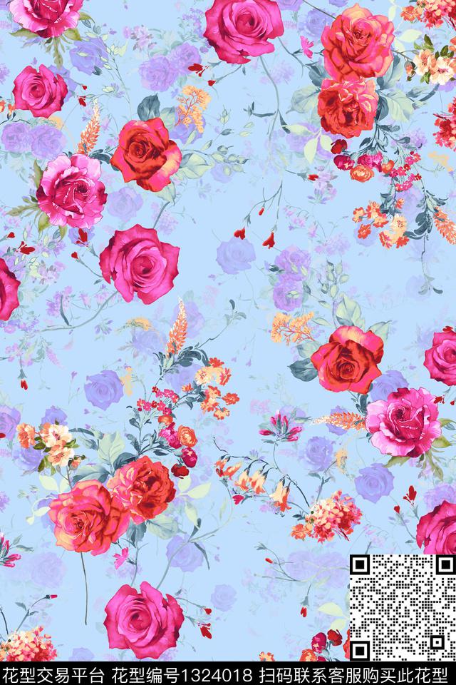 花卉大牌风小清新数码印花华亿平台下载（图片编号: 1324018） - 瓦栏（Walan）