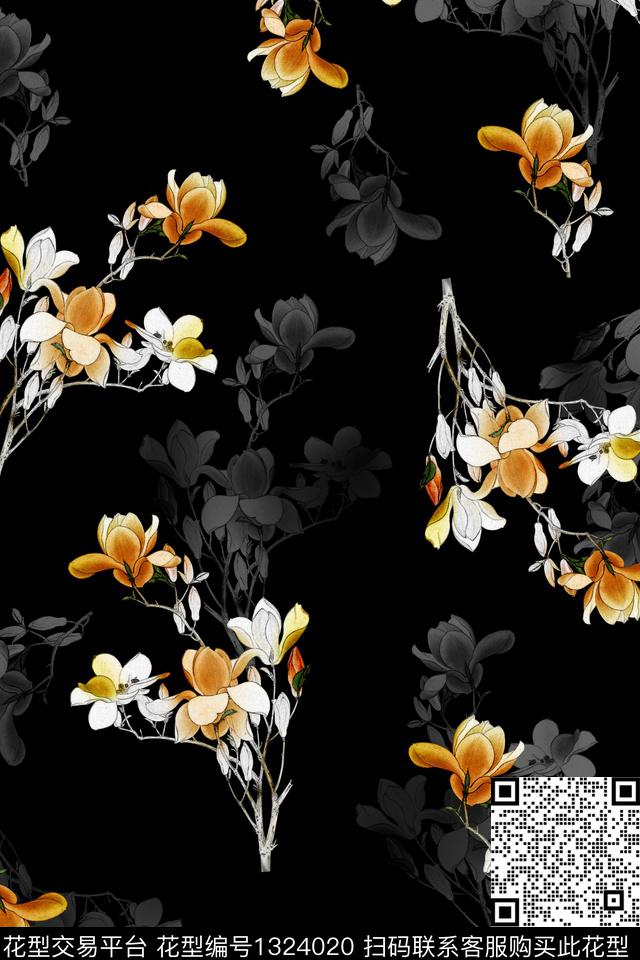 花卉旗袍大牌风数码印花华亿平台下载（图片编号: 1324020） - 瓦栏（Walan）