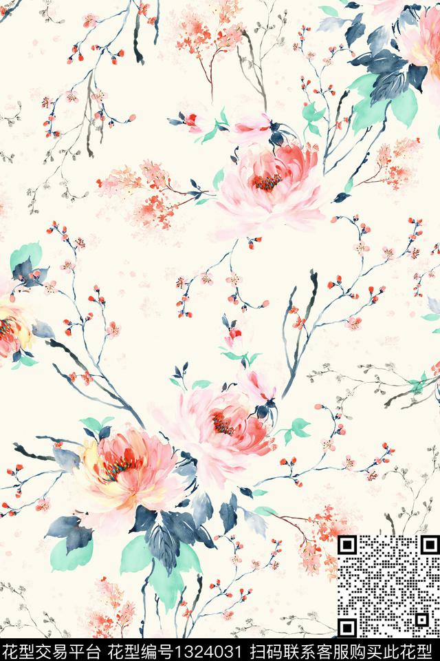 花卉旗袍小清新数码印花华亿平台下载（图片编号: 1324031） - 瓦栏（Walan）