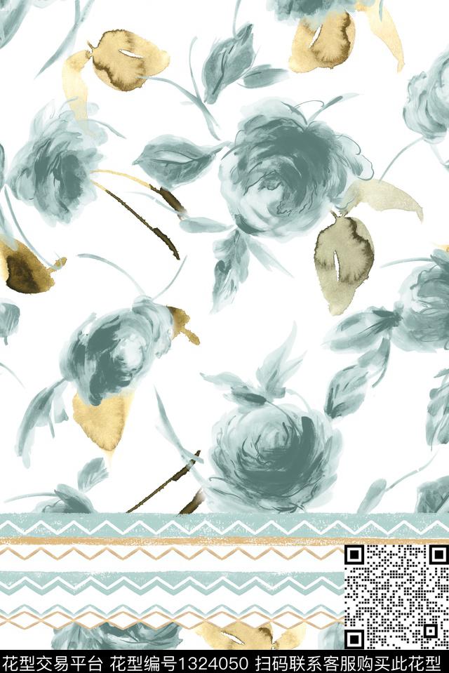大牌风小清新手绘花卉数码印花华亿平台下载（图片编号: 1324050） - 瓦栏（Walan）
