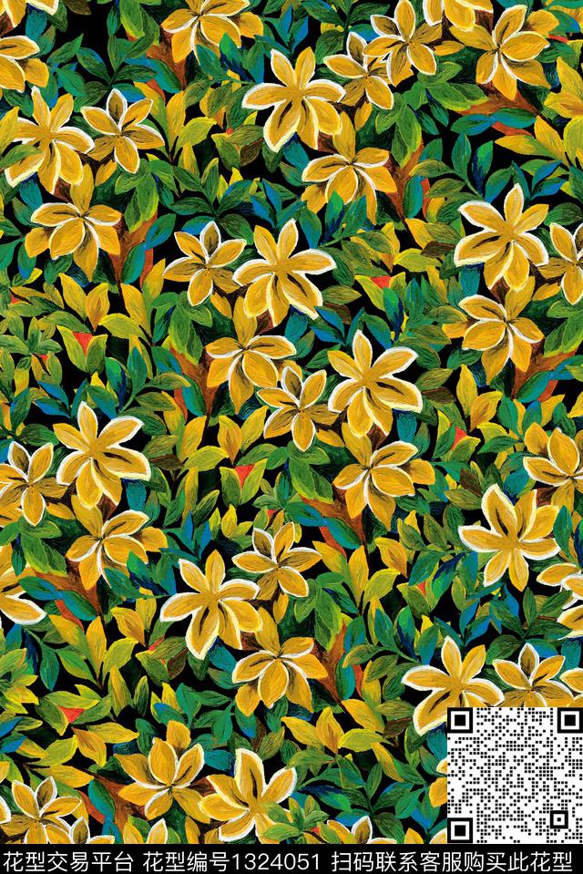 大牌风小碎花手绘花卉数码印花华亿平台下载（图片编号: 1324051） - 瓦栏（Walan）
