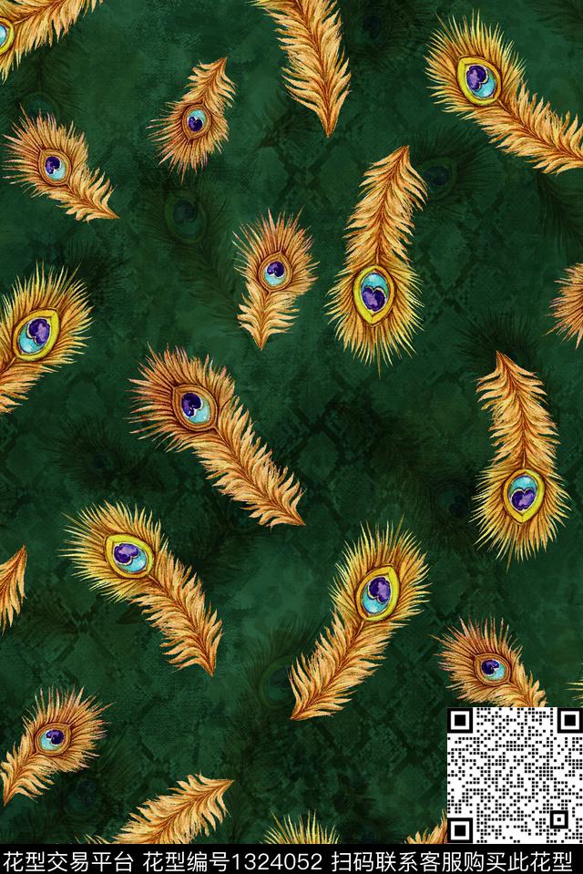 羽毛动物纹大牌风数码印花华亿平台下载（图片编号: 1324052） - 瓦栏（Walan）