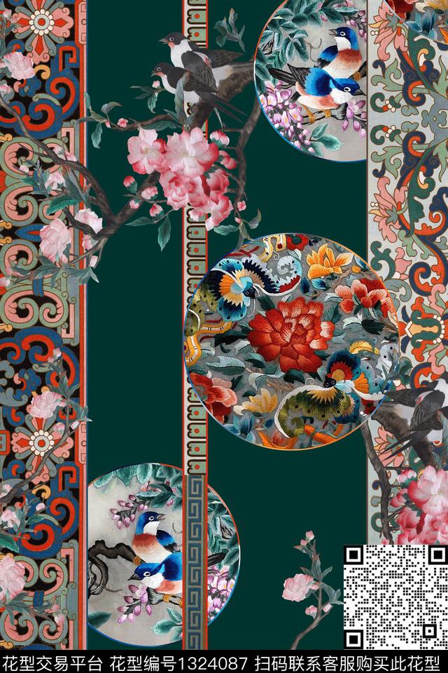 大牌风真丝中国风华亿平台数码印花华亿平台下载（图片编号: 1324087） - 瓦栏（Walan）