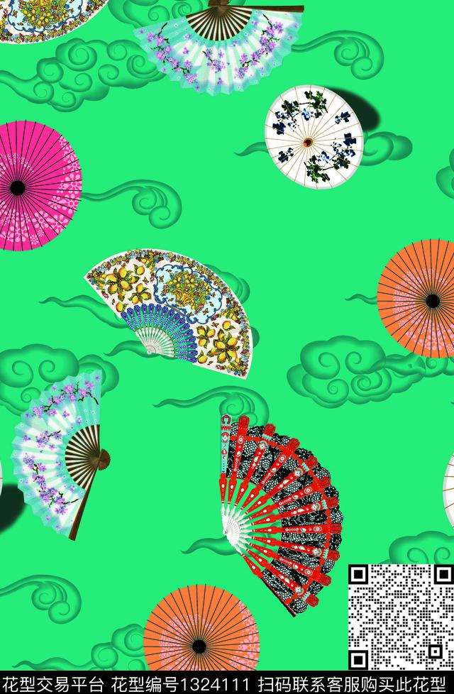 唐装扇子趋势华亿平台数码印花华亿平台下载（图片编号: 1324111） - 瓦栏（Walan）