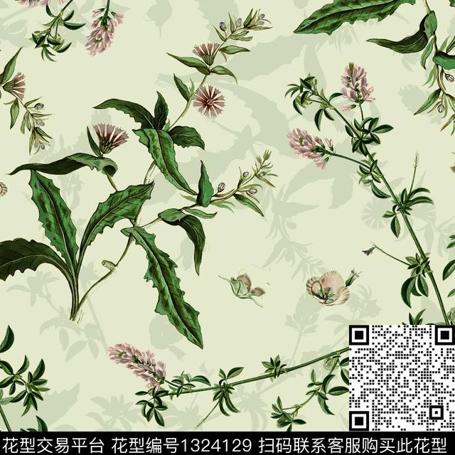 彩底花卉大牌风素雅数码印花华亿平台下载（图片编号: 1324129） - 瓦栏（Walan）