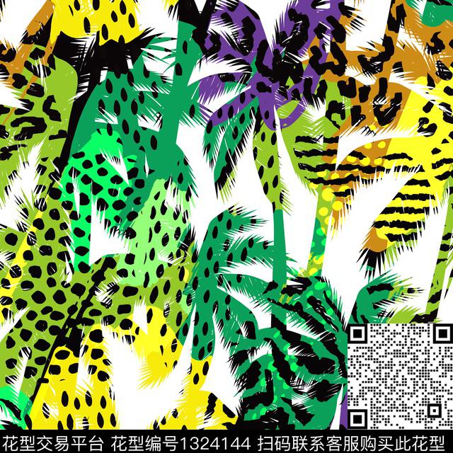 植物条纹热带华亿平台数码印花华亿平台下载（图片编号: 1324144） - 瓦栏（Walan）