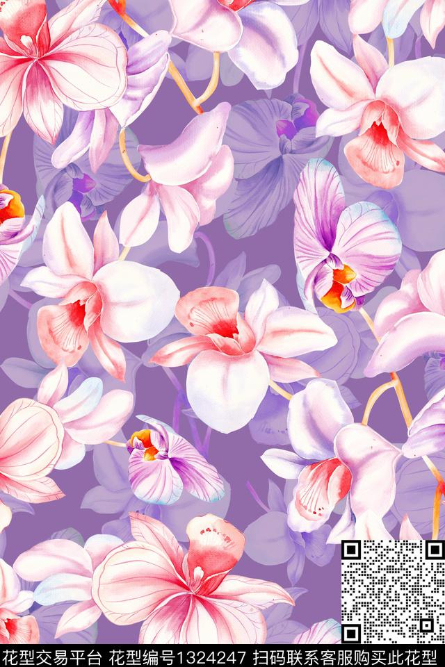 花卉大牌风小清新数码印花华亿平台下载（图片编号: 1324247） - 瓦栏（Walan）