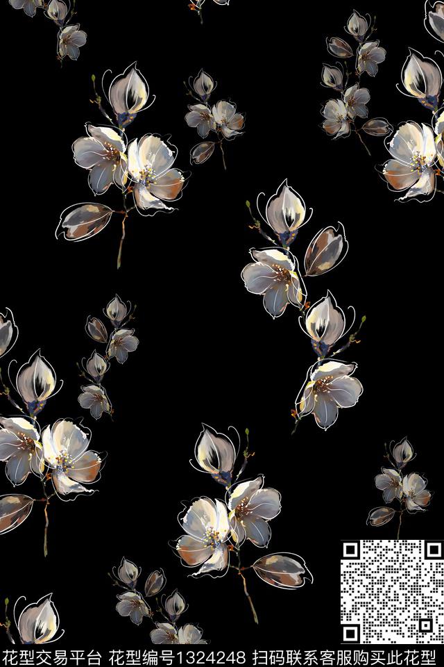 复古花卉小清新数码印花华亿平台下载（图片编号: 1324248） - 瓦栏（Walan）