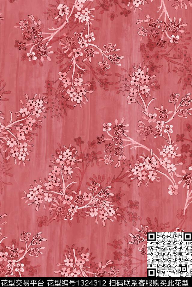 大牌风小碎花手绘花卉数码印花华亿平台下载（图片编号: 1324312） - 瓦栏（Walan）