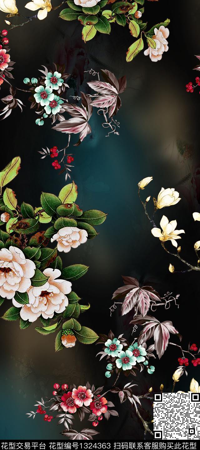 香云纱中国风真丝数码印花华亿平台下载（图片编号: 1324363） - 瓦栏（Walan）