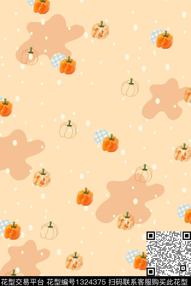 辣椒简约清爽底花卉数码印花华亿平台下载（图片编号: 1324375） - 瓦栏（Walan）