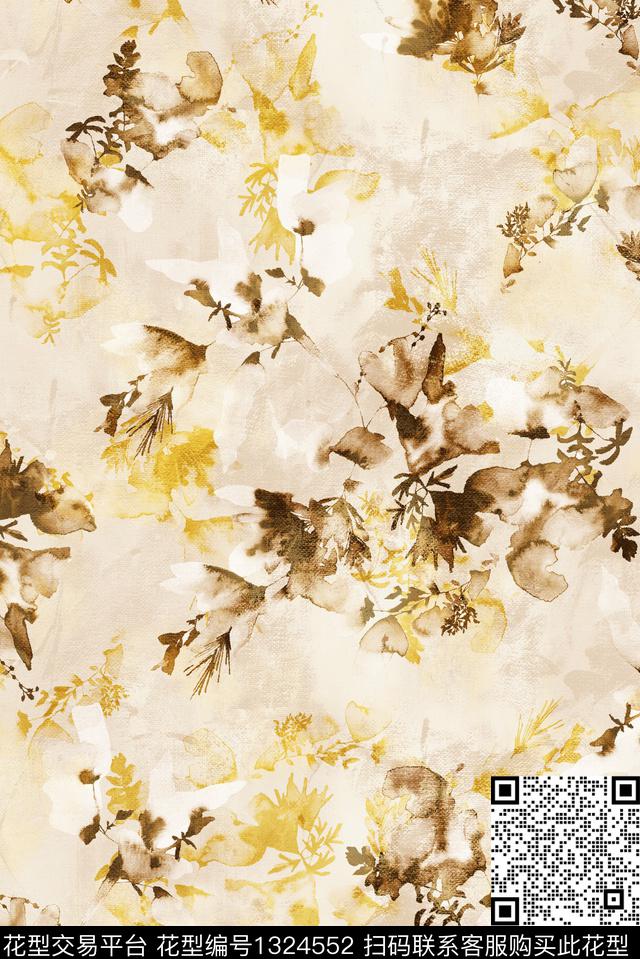 抽象花卉大牌风小清新数码印花华亿平台下载（图片编号: 1324552） - 瓦栏（Walan）