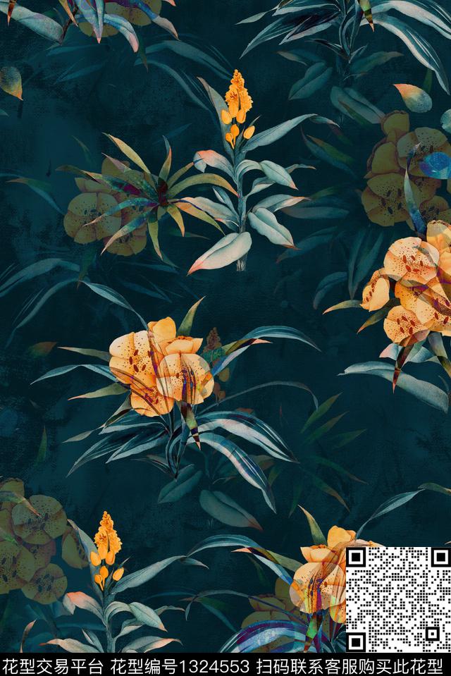 大牌风手绘花卉水彩花卉数码印花华亿平台下载（图片编号: 1324553） - 瓦栏（Walan）