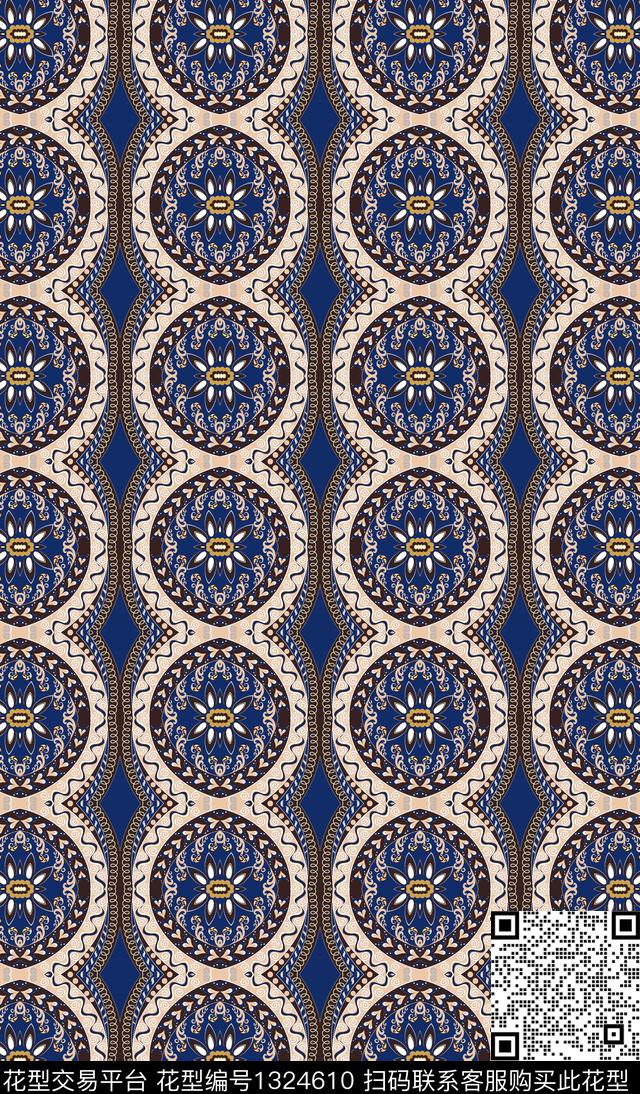 线条画民族风满版散花传统印花华亿平台下载（图片编号: 1324610） - 瓦栏（Walan）