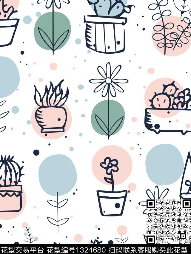 简约几何植物数码印花华亿平台下载（图片编号: 1324680） - 瓦栏（Walan）