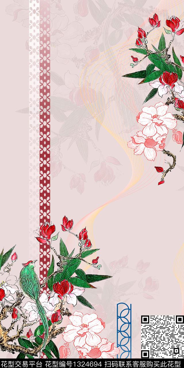 定位花花卉中国风数码印花华亿平台下载（图片编号: 1324694） - 瓦栏（Walan）