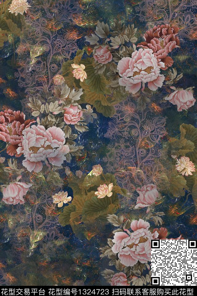民族花卉传统纹样中国风数码印花华亿平台下载（图片编号: 1324723） - 瓦栏（Walan）