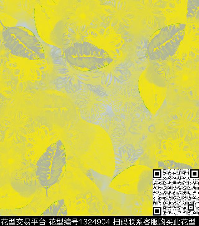 线条绘画植物数码印花华亿平台下载（图片编号: 1324904） - 瓦栏（Walan）