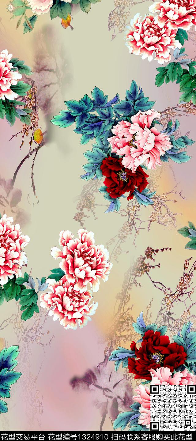 香云纱中国风真丝数码印花华亿平台下载（图片编号: 1324910） - 瓦栏（Walan）