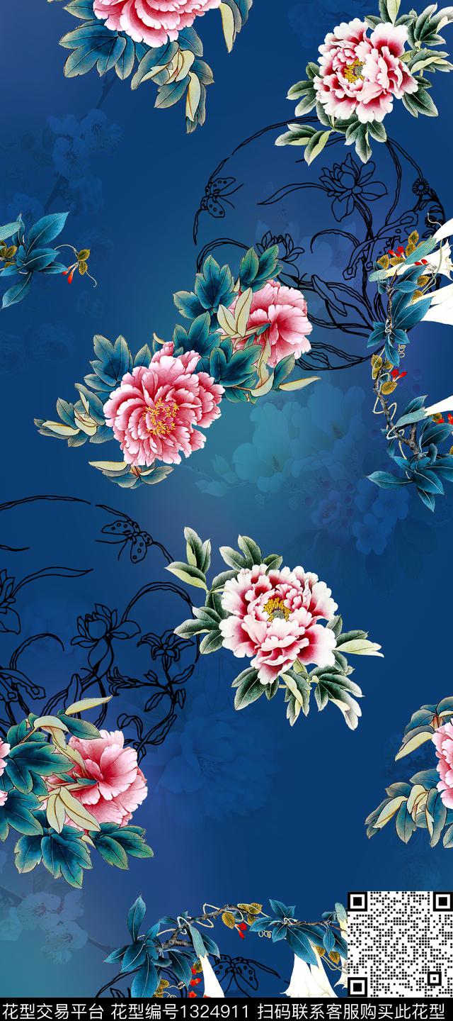 香云纱中国风真丝数码印花华亿平台下载（图片编号: 1324911） - 瓦栏（Walan）