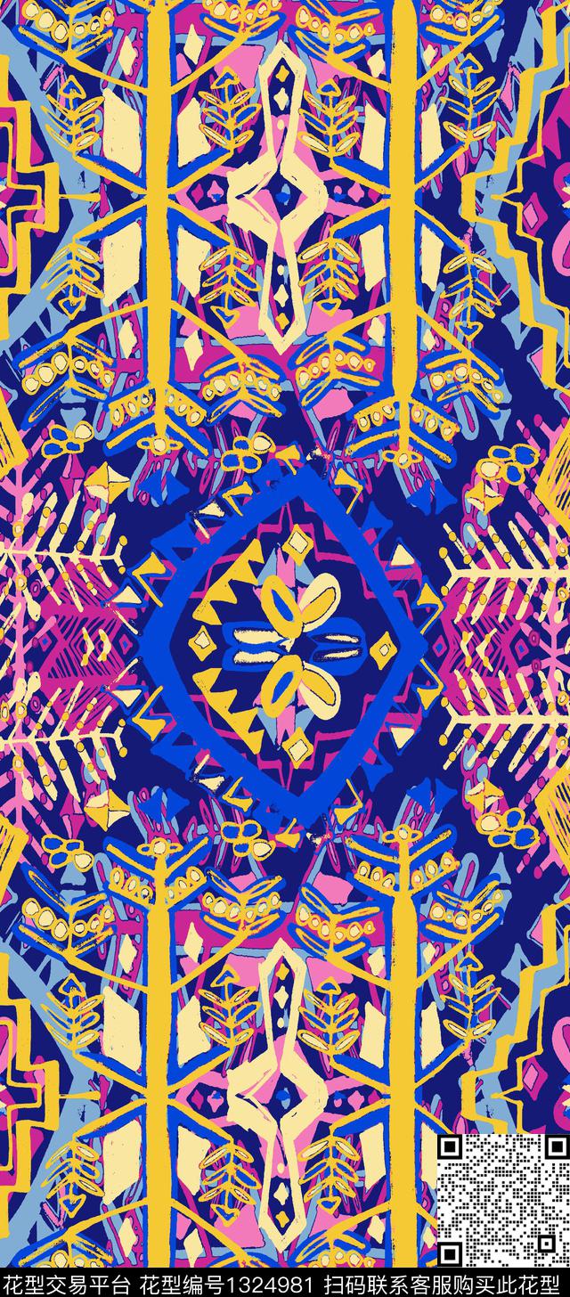 几何民族风抽象数码印花华亿平台下载（图片编号: 1324981） - 瓦栏（Walan）