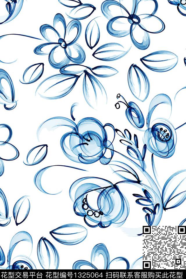 俄罗斯清爽底花卉花卉数码印花华亿平台下载（图片编号: 1325064） - 瓦栏（Walan）