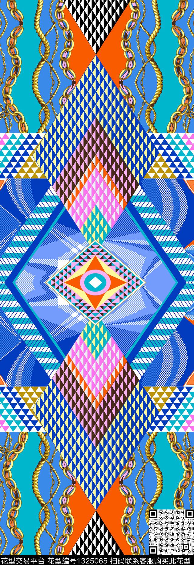 几何抽象长巾数码印花华亿平台下载（图片编号: 1325065） - 瓦栏（Walan）