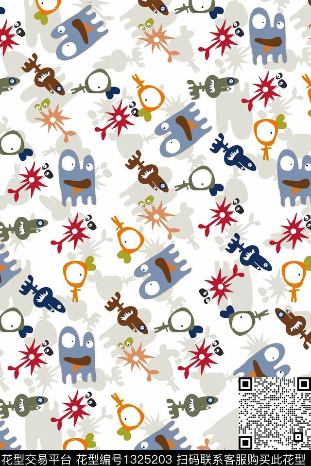 几何卡通动物手绘数码印花华亿平台下载（图片编号: 1325203） - 瓦栏（Walan）