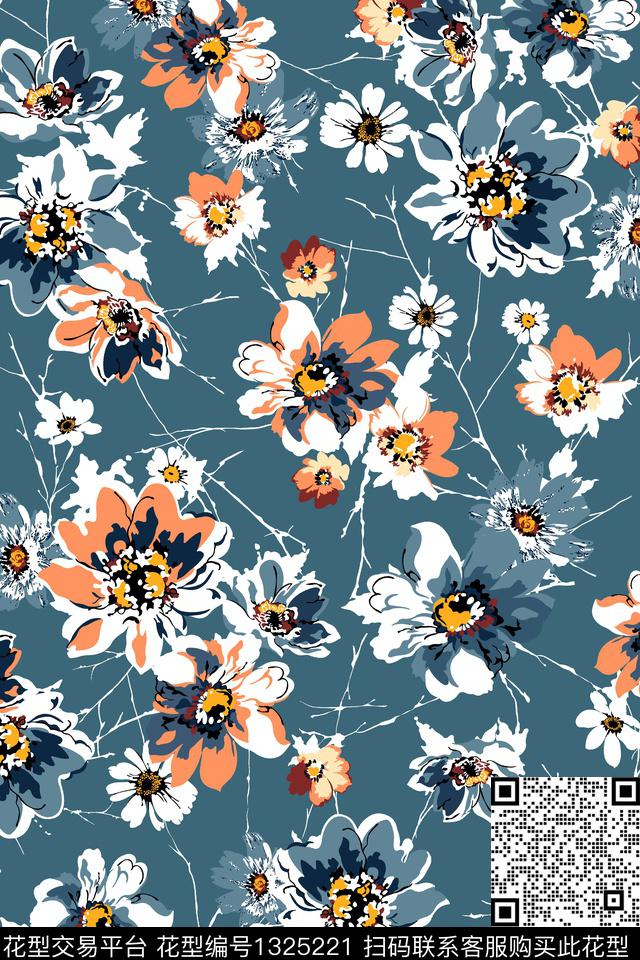 抽象花卉沙发布花卉数码印花华亿平台下载（图片编号: 1325221） - 瓦栏（Walan）