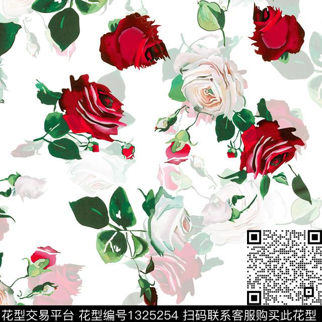 彩底花卉大牌风素雅数码印花华亿平台下载（图片编号: 1325254） - 瓦栏（Walan）