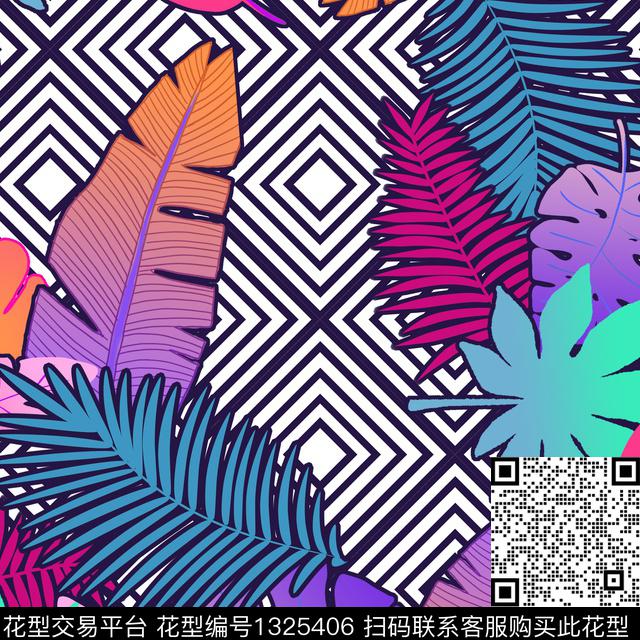 连衣裙格子几何传统印花华亿平台下载（图片编号: 1325406） - 瓦栏（Walan）