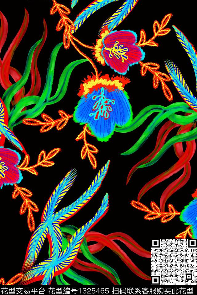 清爽底花卉热带华亿平台手绘花卉数码印花华亿平台下载（图片编号: 1325465） - 瓦栏（Walan）